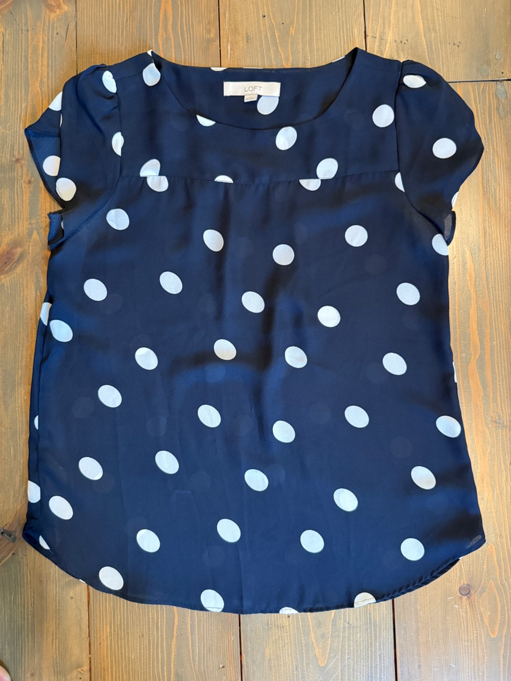 LOFT Navy and White Polka Dot Blouse